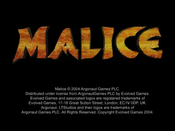 Malice screen shot title